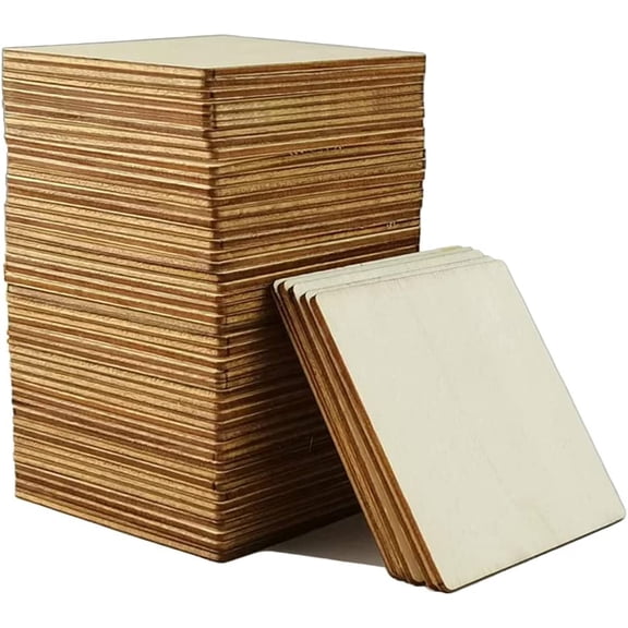 50 Pcs 3 X 3 Inch Unfinished Wood Squares, Natural Blank Wooden Square Cutouts Wood Slices for DIY Crafts Painting, Coasters Engraving, Home Decorations