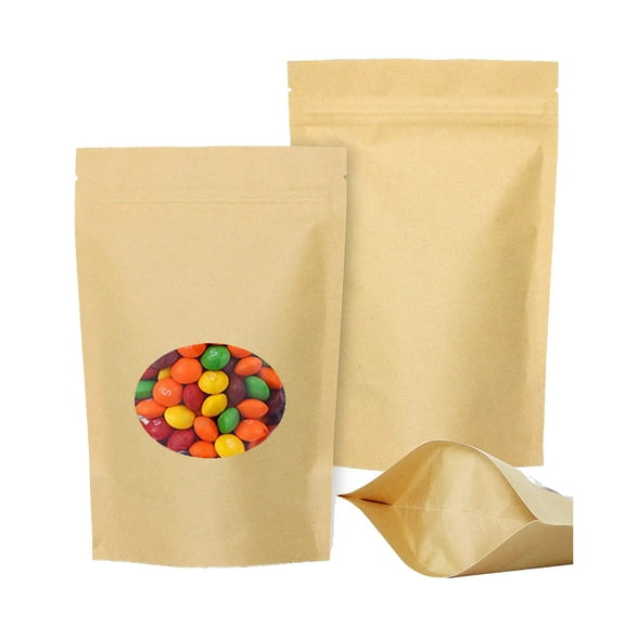 50 Pcs 3 oz Kraft Stand Up Pouch with Clear Oval Window, 5"W x 7"L x 3"D, FDA Compliant