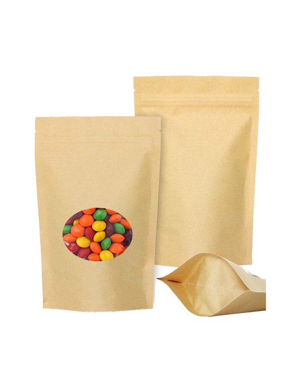 50 Pcs 3 oz Kraft Stand Up Pouch with Clear Oval Window, 5"W x 7"L x 3"D, FDA Compliant