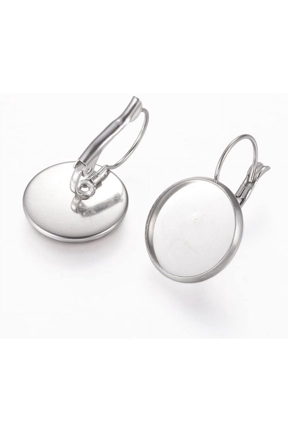50 Pcs 304 Stainless Steel Earring Hooks Ear Wires with Open Loop with 16mm Flat Round Balnk Cabochon Setting for DIY Jewelry Making