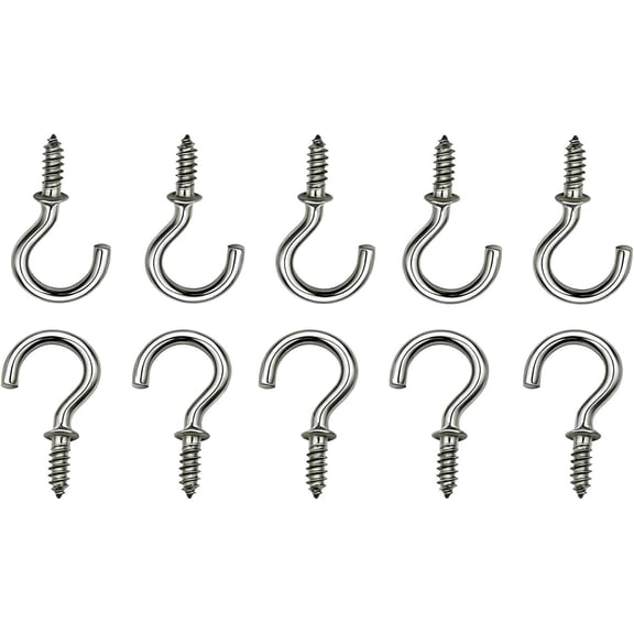 50 Pcs (304) Stainless Steel Screw Ceiling Hooks 5/8 Inch Small Cup Hook Screw-in Light Hooks Outdoor and Indoor Hanging