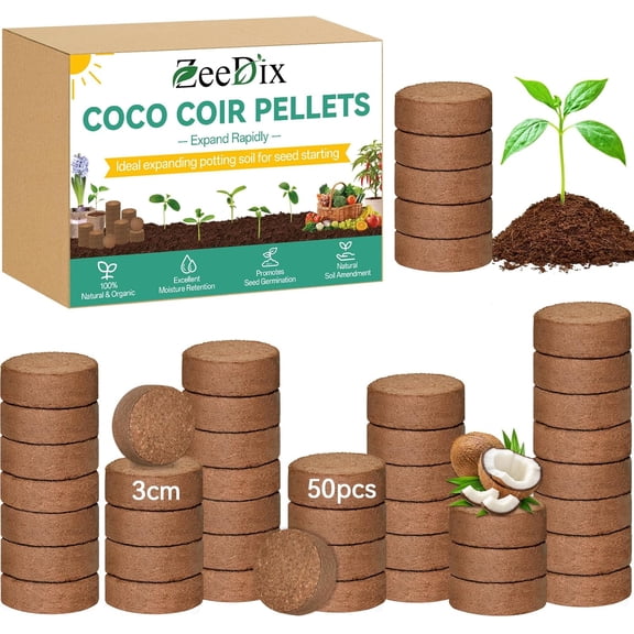 50 Pcs 30mm Organic Coco Coir Pellets for Seed Starter, Compressed Coconut Coir Potting Soil for Planting, Garden Soil for Indoor Outdoor Plants Bonsai Herbs Flowers Vegetables