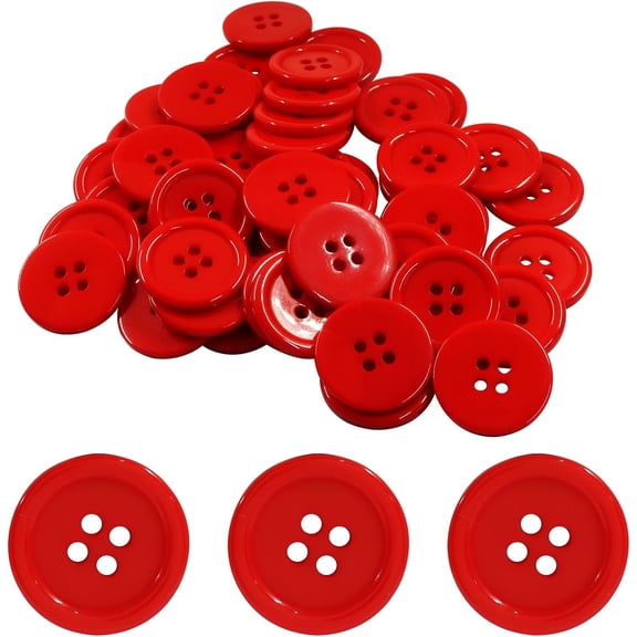 50 Pcs 4/5 Inch (20mm) Red Resin Buttons, 4-Hole Flat Back Sewing Buttons for Garment, DIY Crafts & Clothing (32L)