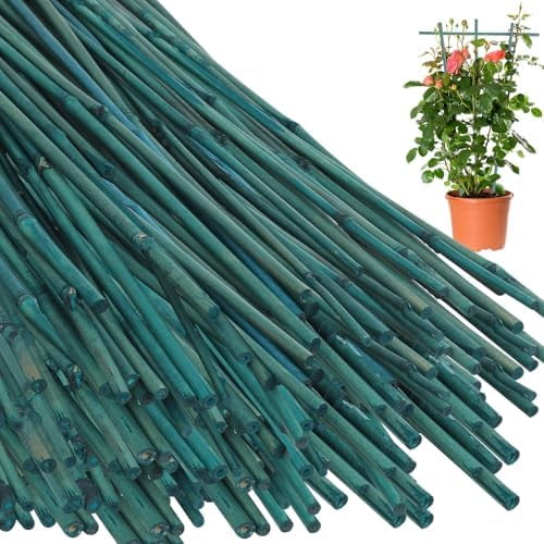 50 Pcs 4 Feet Bamboo Stakes for Plant Support Bamboo Sticks Poles Indoor and Outdoor Tall Garden Stakes with 100pcs Twist Ties for Tomato Bean Flowers Trees Potted and Climbing Plant Support