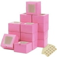 thumbnail image 1 of 50 Pcs 4X4X2.5" Pink Cookie Boxes with Window, Bakery Boxes, Small Treat Boxes, 1 of 7