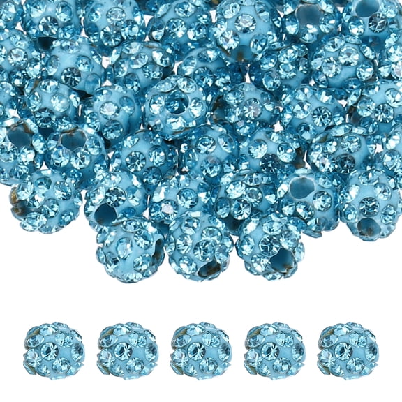 50 Pcs 4mm Rhinestone Beads for Jewelry Making, Bling Disco Bead Sparkle Diamond Clay Bead for Necklace Bracelet Christmas, Lake Blue