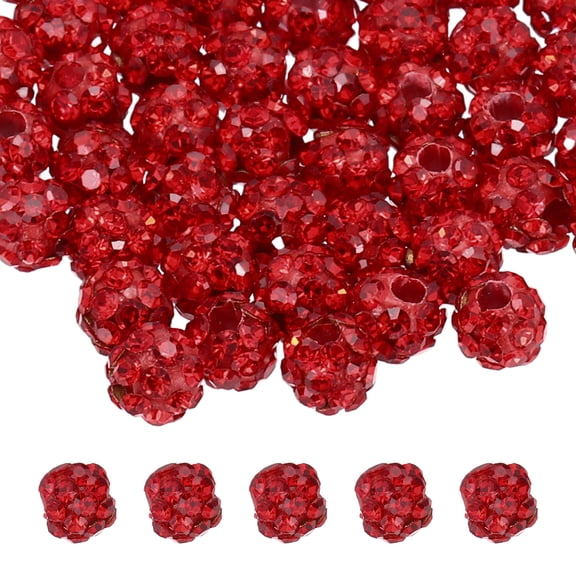 50 Pcs 4mm Rhinestone Beads for Jewelry Making, Bling Disco Bead Sparkle Diamond Clay Bead for Necklace Bracelet Christmas, Red