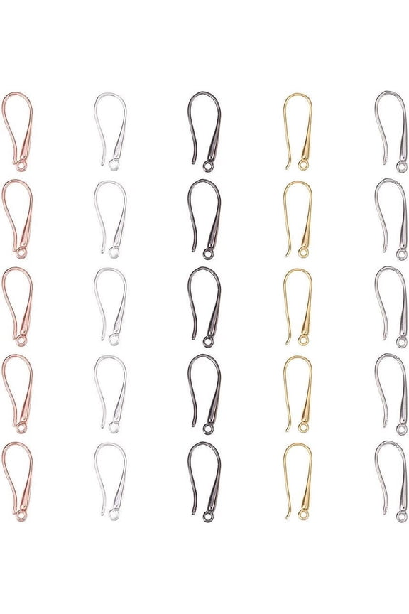 50 Pcs 5 Colors Brass Earring Hook Ear Wires with Loop 23x9x2.5mm