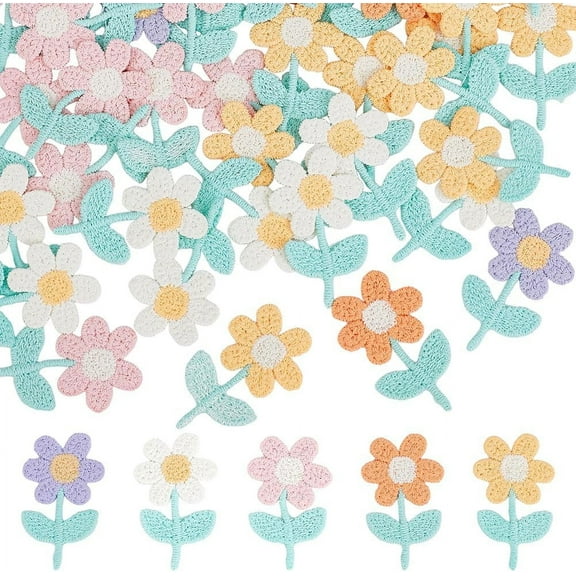50 Pcs 5 Colors Crochet Flowers Applique 1.1x0.8 inch Flower Sew on Patches Handmade Crochet Flowers Appliques Sewing Flower Applique for DIY