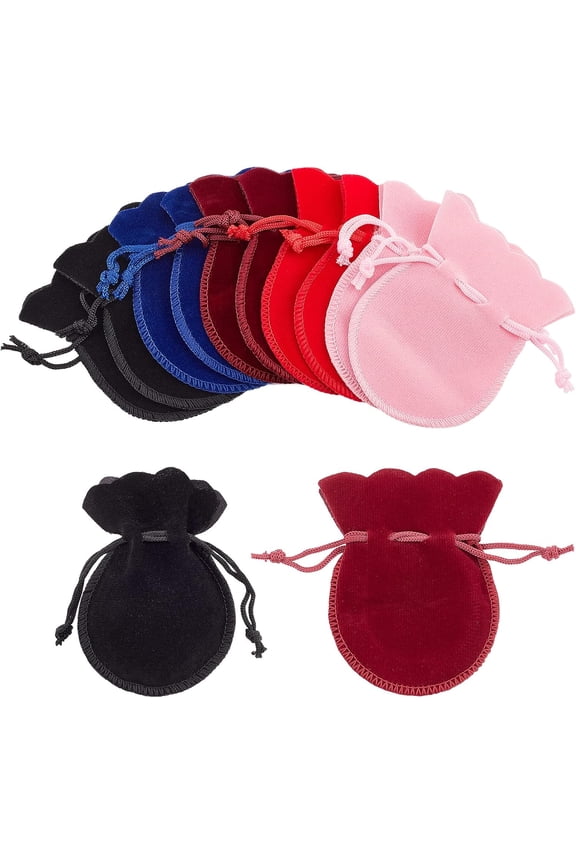 50 Pcs 5 Colors Velvet Drawstring Bags 3.542.75" Calabash Shape Drawstring Jewelry Pouches Gift Packaging Bags for Christmas Wedding Birthday Party Favors Colorful