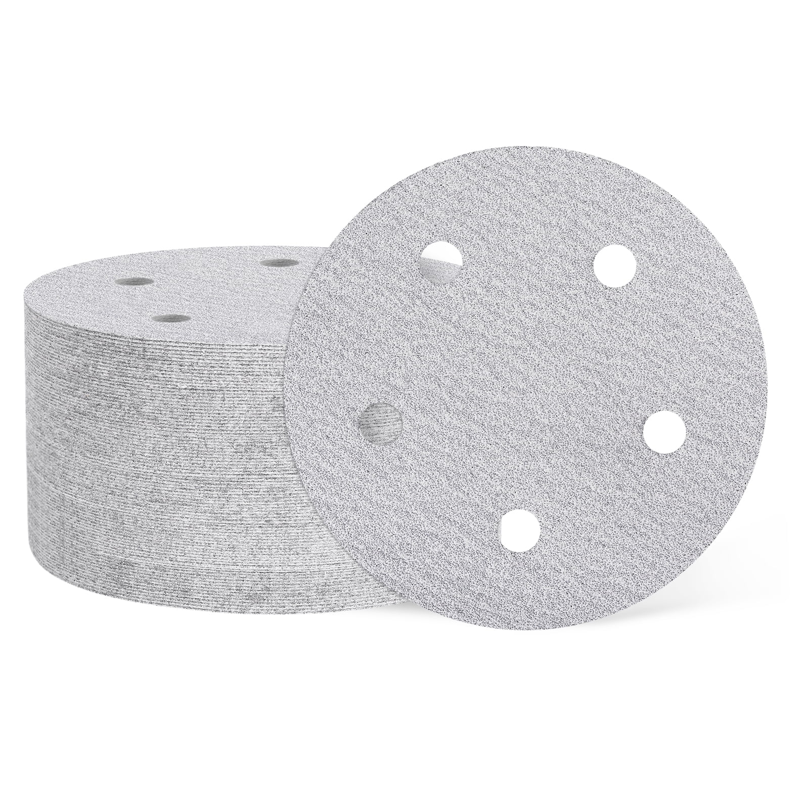 50 Pcs 5 Inch Sanding Disc 5 Hole 60 Grit Hook and Loop Sandpaper Random Orbital Sander Pads for Woodworking Automotive Metal Polishing, White