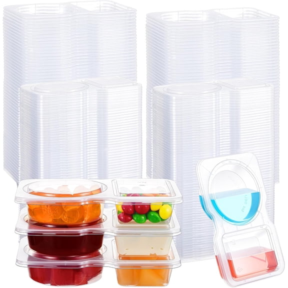 50 Pcs 5 oz Double Compartment Snack Containers with Lids Clear 2 Compartment Small Disposable Plastic Snack Box Container for Sauce Salad Travel Sampling