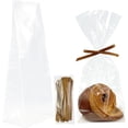 50 Pcs 5x3x12 Inch Gusseted Flat Bottom Cellophane Bags with Ribbon and ...