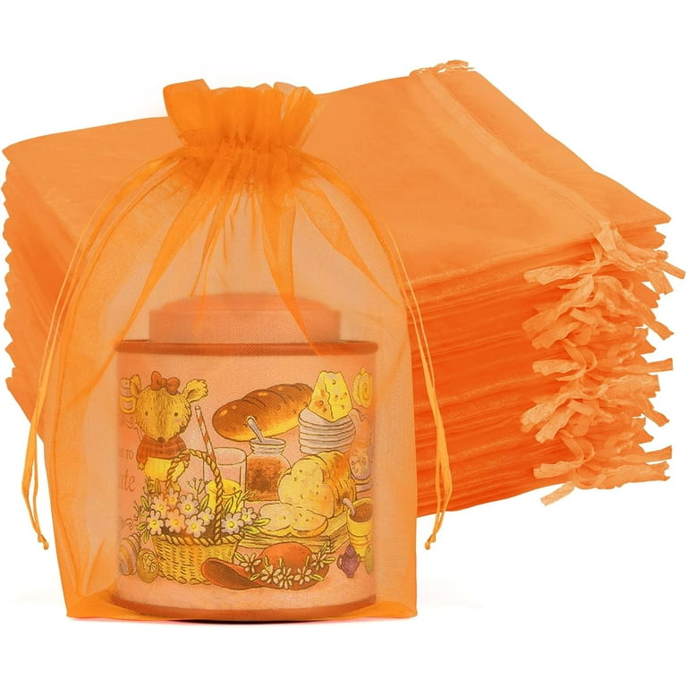 50 Pcs 5x7 Inch Orange Organza Bags, Small Mesh Bags Drawstring