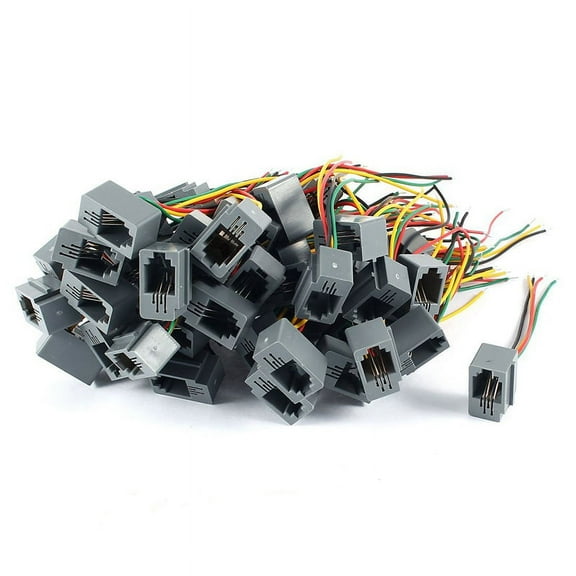 50 Pcs 616E 4P4C RJ9 Female Telephone Connector Adapter w 4 Wires 8cm,50 x 4P4C RJ9 Telephone Cable,Gray