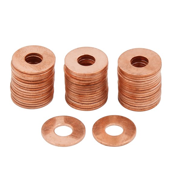 50 Pcs 6mm Inner Diameter Copper Washers Flat Sealing Gasket Ring for Car