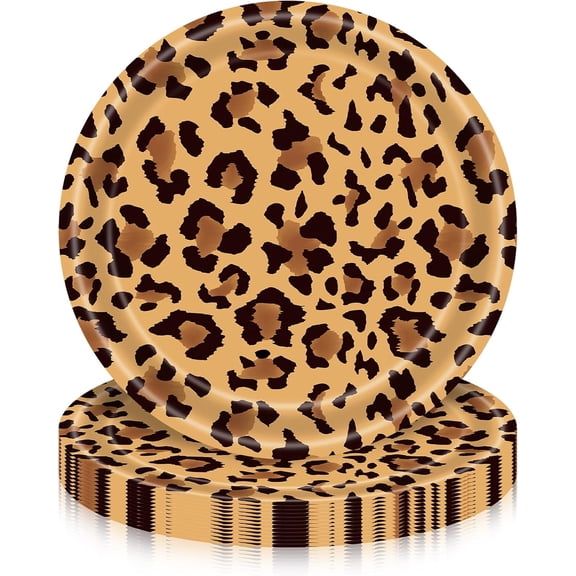 50 Pcs 7-Inch Leopard Print Paper Plates  Disposable Animal Print Dessert Plates for Safari Party, Jungle Theme Birthday, and Safari Adventure Celebration Decorations