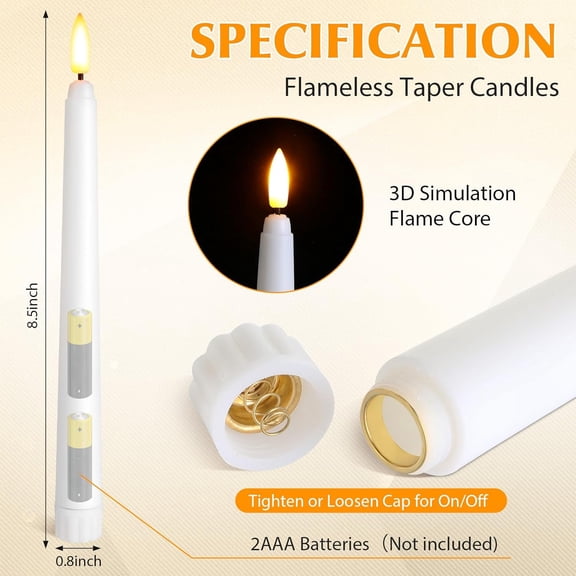 50 Pcs 8.5 Inch Flameless Taper Candles