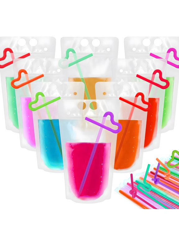 50 Pcs 8 oz Aspire Resealable Heavy Duty Translucent Frosted Stand Up Juice Pouches With Ziplock, Drink Pouche, Hand-Held, 8 Mil