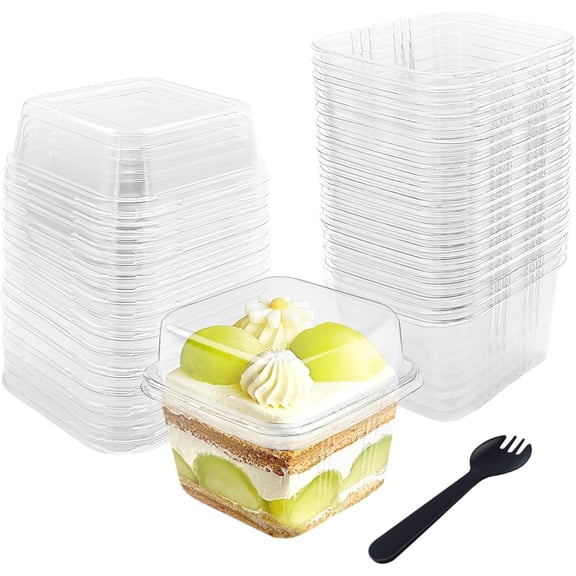 50 Pcs 8OZ Plastic Dessert Cups with Lids and Spoons,Square Parfait Cups,Disposable Ice Cream Containers for Cupcake,Pudding,Snacks,Yogurt,ParfaitFruits,Mousse