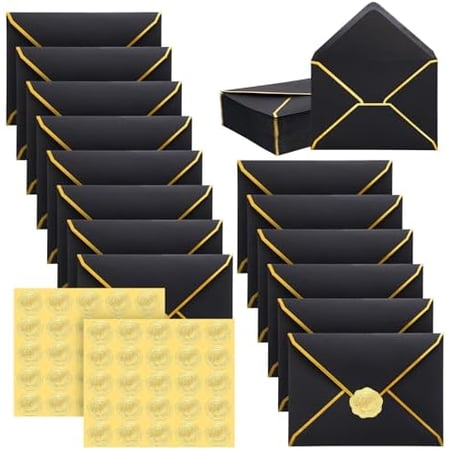 50 Pcs A7 Envelopes 5 x 7 Card Envelopes V Flap Mailer with Gold Border for Office Wedding Invitation Cards Graduation Baby Shower Greeting Cards(Black)