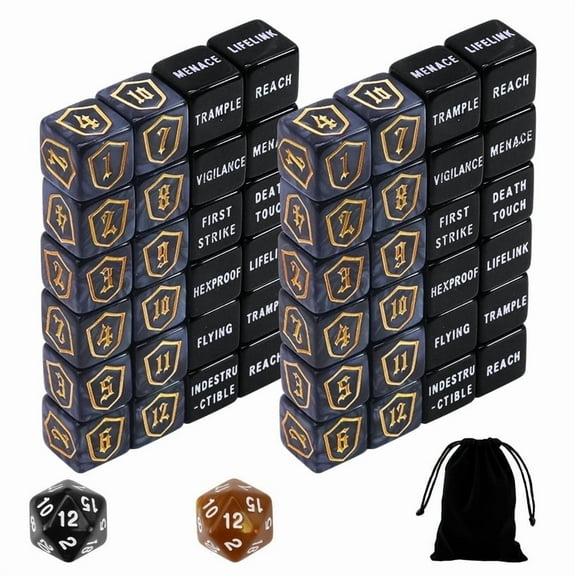 SWAJUJA RPG Counter  Dice Set Black Shield Abilities Keywords MTG D6 50 Count MTG Dice DND Dice