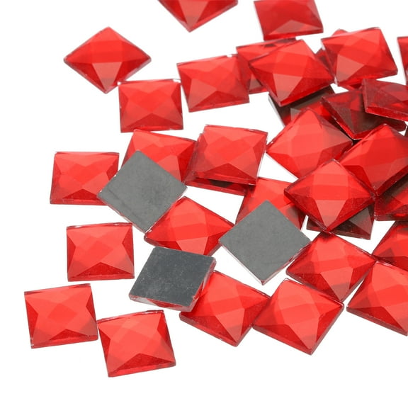 50 Pcs Acrylic Flat Back Rhinestones 12mm Square Artificial Gemstone for Crafts Costume Jewelry Making Red