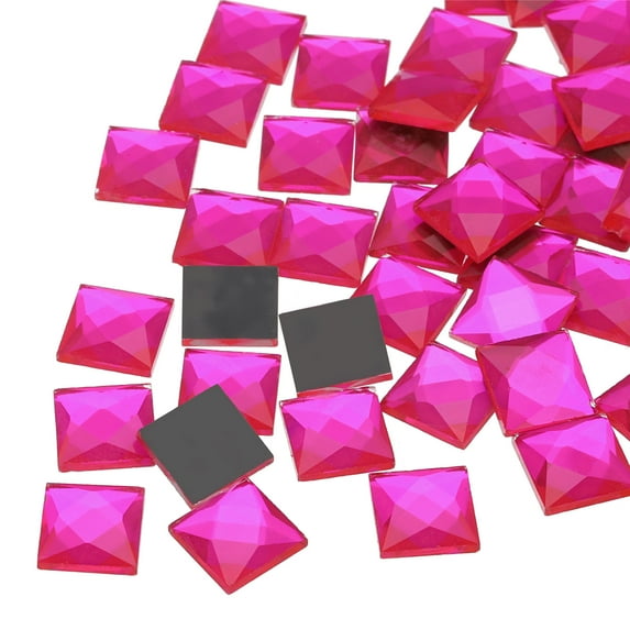 50 Pcs Acrylic Flat Back Rhinestones 12mm Square Artificial Gemstone for Crafts Costume Jewelry Making Rose Red