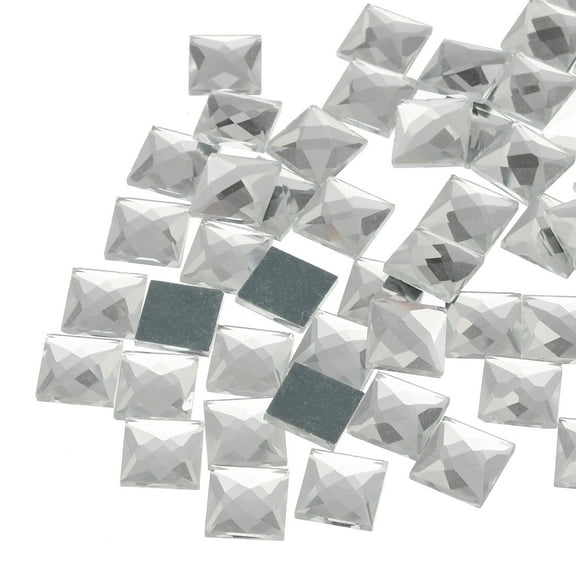 50 Pcs Acrylic Flat Back Rhinestones 12mm Square Artificial Gemstone for Crafts Costume Jewelry Making White