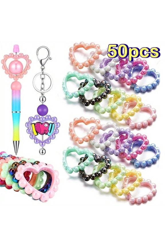 50 Pcs Acrylic Heart Charms for Jewelry Making, Mixed Color Beadable Heart Pendant Loops with Hole for DIY Keychains Bracelets Necklaces Phone Charms Car Accessories Craft Supplies Gift Making