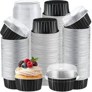 50 Pcs Aluminum Foil Baking Cups with Lids 5 oz Disposable Ramekins Mini Cake Pans Creme Brulee Cupcake Liners Muffin Tins Flan Mold Dessert Container for Wedding Birthday Party