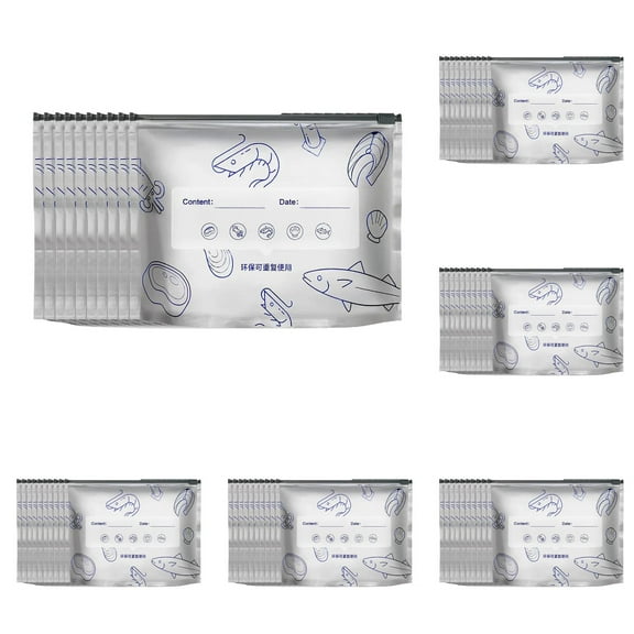 50 Pcs Aluminum Foil Freezer Bags, Reusable Food Storage And Preservation Slider Bags, Stand Up Foil Sealable Bags With Label And Zip Lock For Vegetable Fruit Meat,L