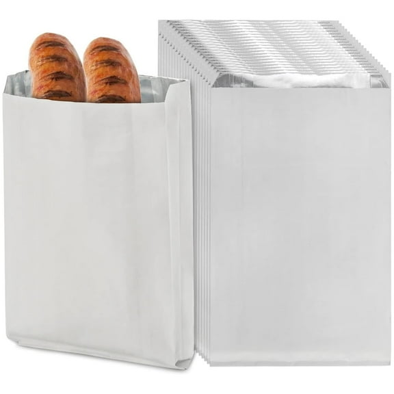 50 Pcs Aluminum Foil Hot Dog Bags Paper Foil Burger Bags White Grease Resistant Bag Pouch Disposable Food Storage Wrappers Foil Bags for Fast Food BBQ Hot Food Bakery Cookies,4.7" x 1.6" x 8.7"