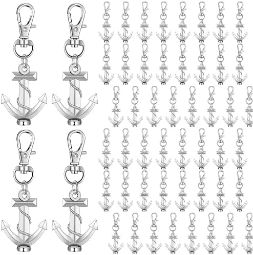 50 Pcs Anchor Keychain Bulk Ocean Themed Party Favor Wedding Favors 3D Silver Anchor Keychains for Guests Creative Souvenirs Gifts Nautical Theme Party Decorations
