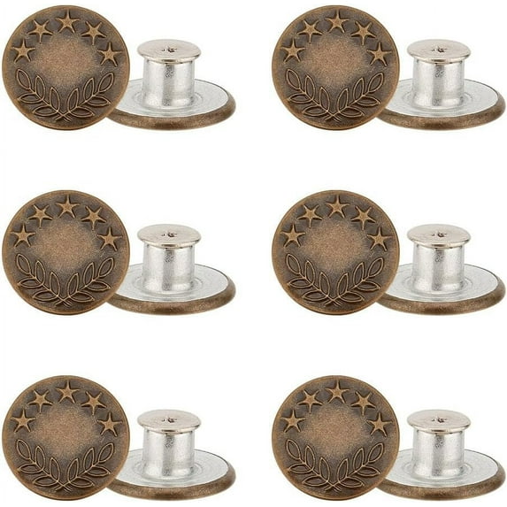 50 Pcs Antique Bronze Jeans Buttons 17mm Metal Vintage Pants Button Replacement Star Wheat Button Snap Denim Button Kit No Sew Button with Rivets for Clothing Supplies