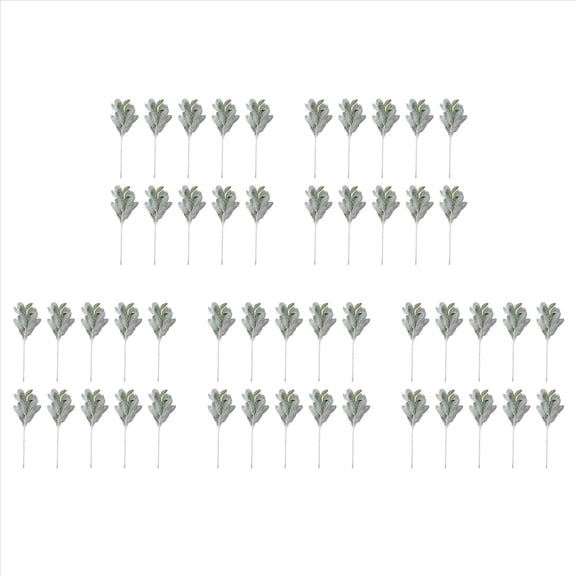 50 Pcs Artificial Flocked Lambs Ear Leaves Dusty Stems Flocked Oak Leaves Lamb's Ear Leaf for Home Wedding DIY,50 x Artificial Flocked Lambs Ear Leaves,green