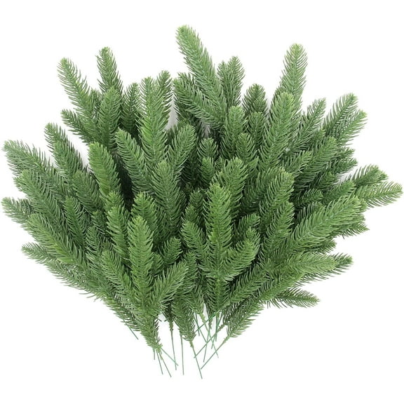 50 Pcs Artificial Pine Branches Green Plants Pine Needles DIY Accessories for Garland Wreath Christmas and Home Garden Decor (50, Green)