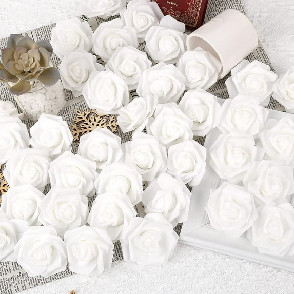 50 Pcs Artificial Rose Flower Heads Real Looking Foam Fake Roses for DIY Wedding Baby Shower Centerpieces Arrangements Party