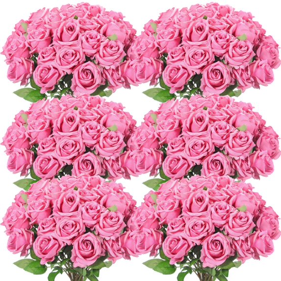 50 Pcs Artificial Rose Flower Realistic Silk Roses with Stem Bouquet of Flowers Plastic Flowers Real Looking Fake Roses for Home Wedding Centerpieces Party Decorations (Burgundy)