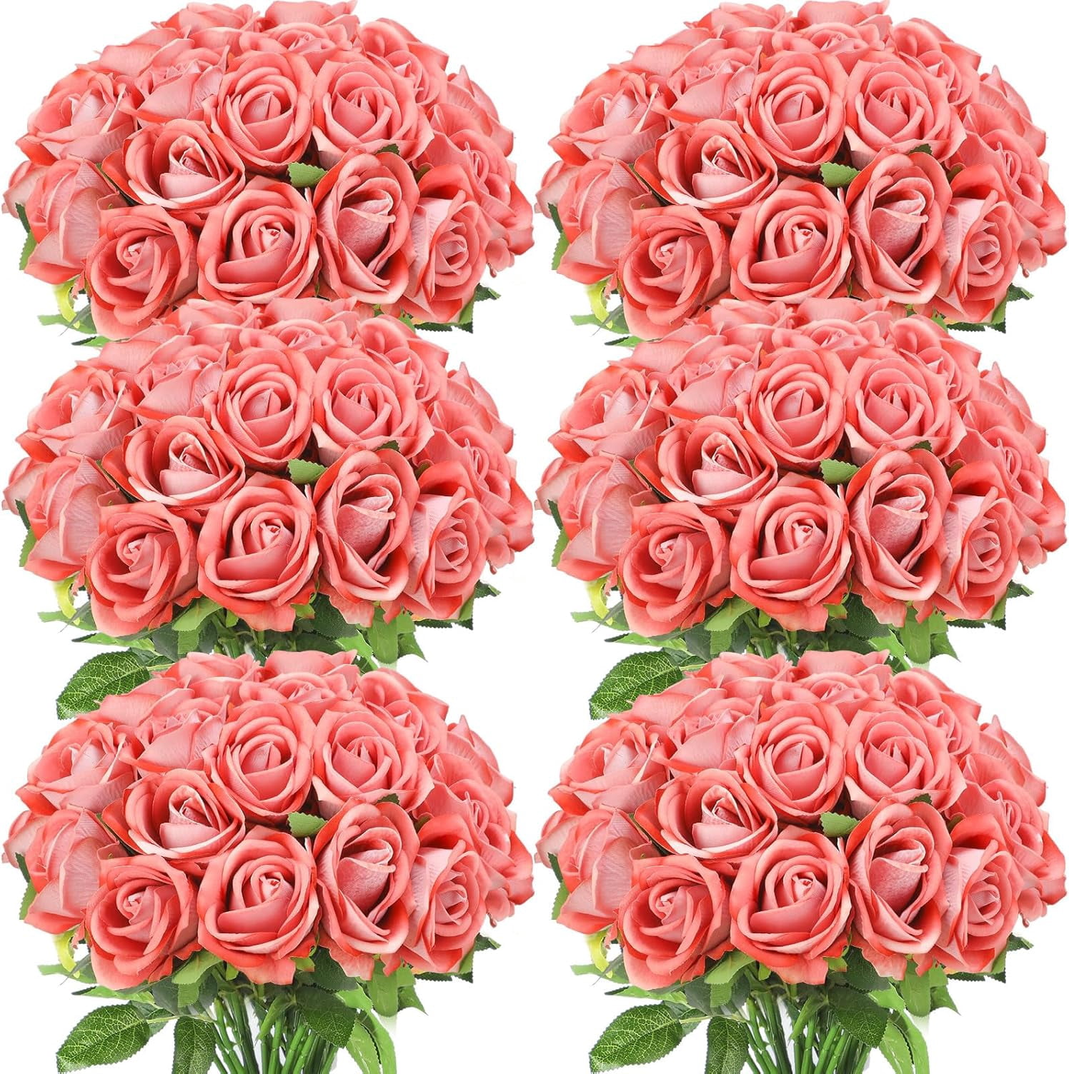 50 Pcs Artificial Rose Flower Realistic Silk Roses with Stem Bouquet of ...