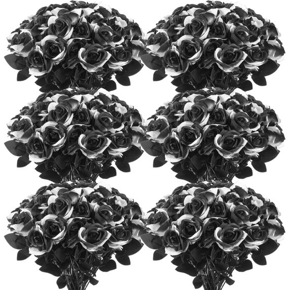 50 Pcs Artificial Rose Flower Realistic Silk Roses with Stem Bouquet of Flowers Plastic Flowers Real Looking Fake Roses for Home Wedding Centerpieces Party Decorations (Black)