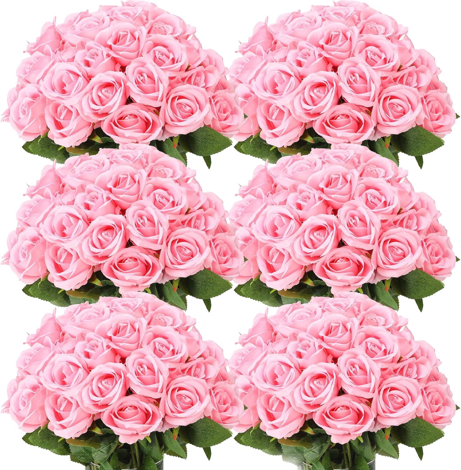 50 Pcs Pink Artificial Silk Roses with Plastic Stems