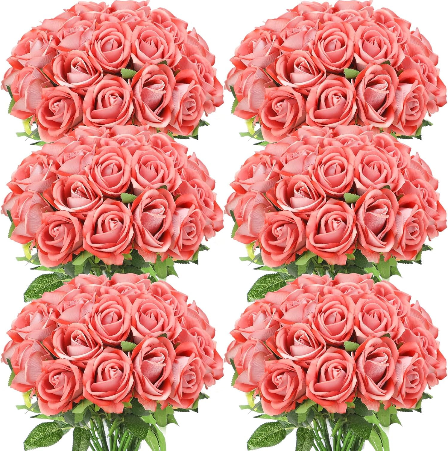 50 Pcs Pink Artificial Silk Roses with Plastic Stems