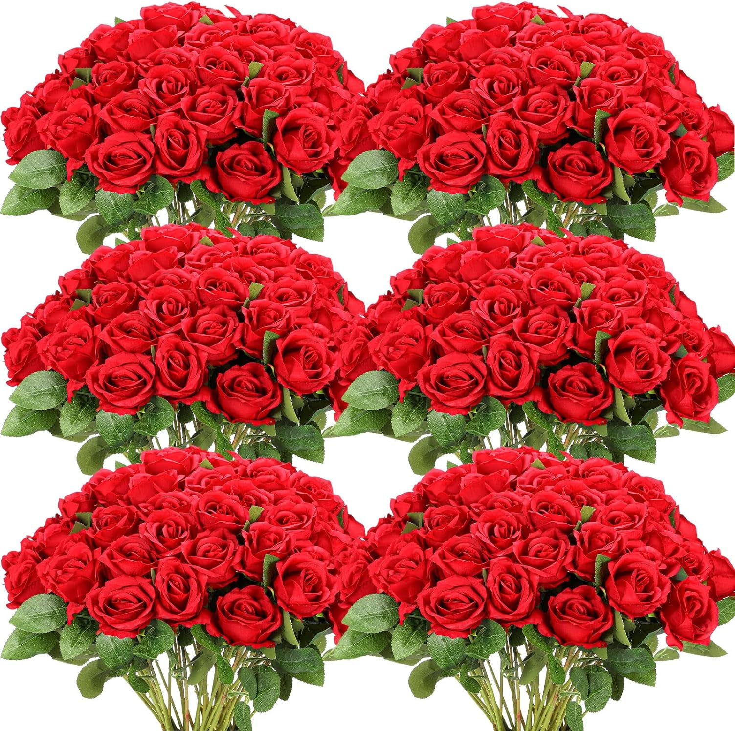 50 Pcs Artificial Rose Flower Realistic Silk Roses with Stem Bouquet of