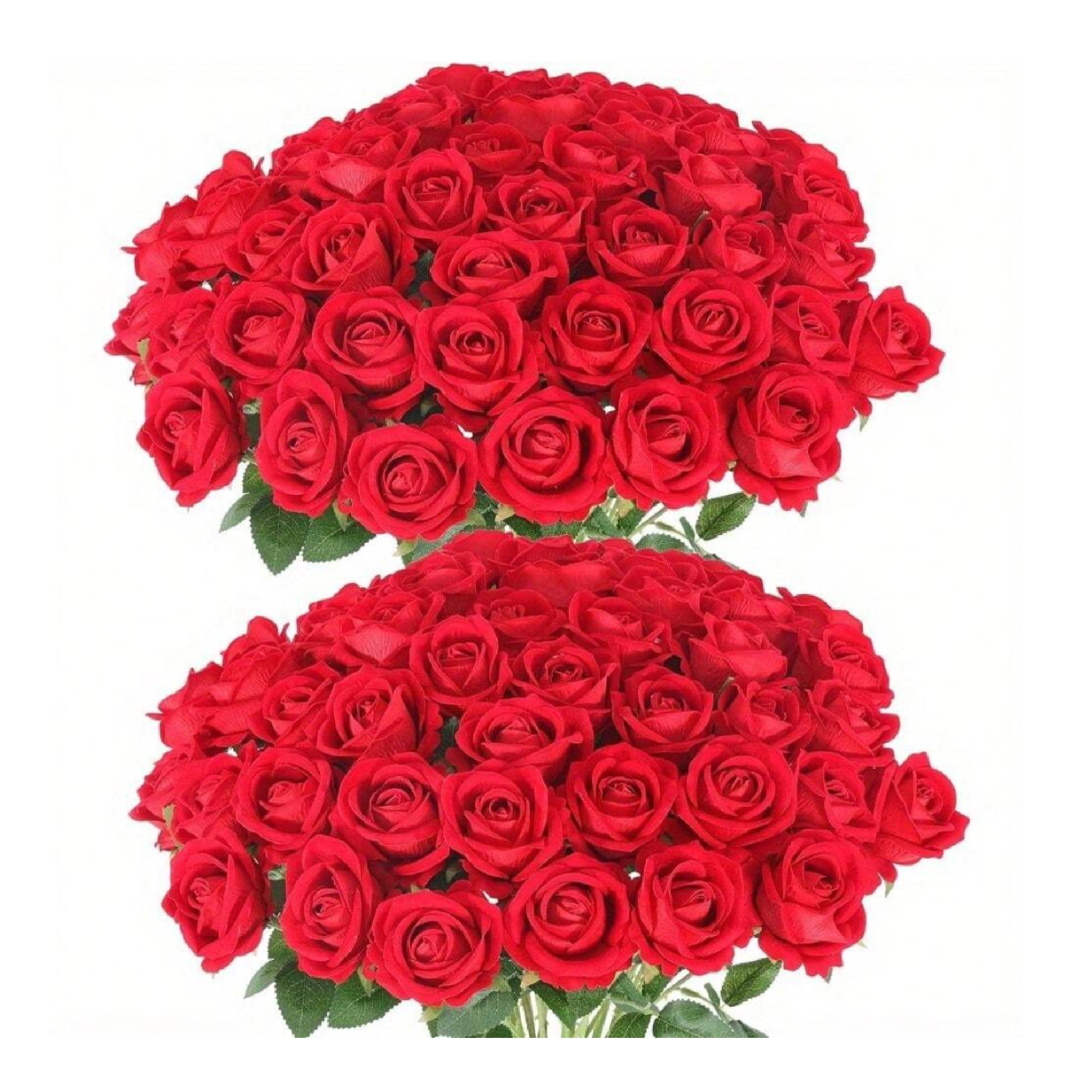 50 Pcs Artificial Roses In Bulk, Fake Silk Roses Realistic Red Roses ...