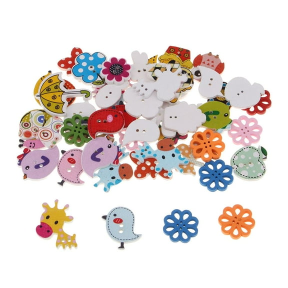 50 Pcs Assorted Animal 2 Holes Kids Buttons Decorative Buttons For