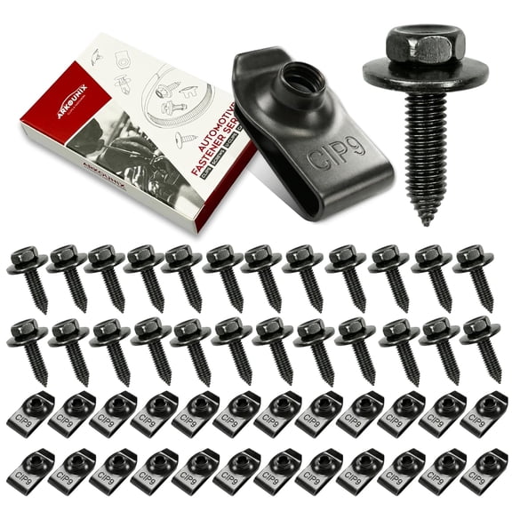 50 Pcs Automotive Body Bolts/Screws & U-Nut Clips Kit, Multipurpose Fender Bolts and Body Fastener Clips for Most Cars, Bumper, Engine Splash Shield, and Fender Liner
