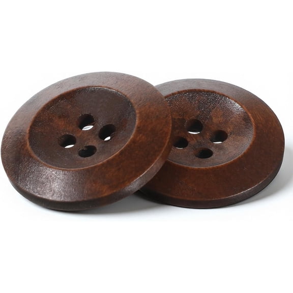50 Pcs Big Wooden Buttons, 1 Inch (25 mm) Small Natural Wood Brown Buttons 4 Hole Round Sewing Large Replacement Button for Clothing, DIY Crafts, Jackets, Project, Home Decorations