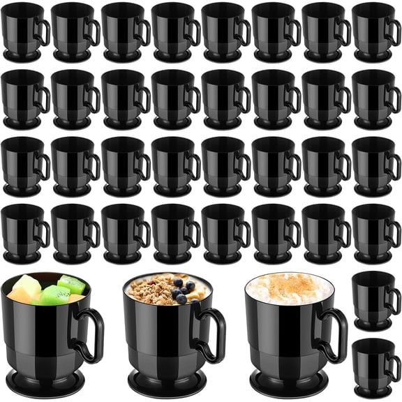 50 Pcs Black 8 oz Hard Plastic Coffee Cup with Handle