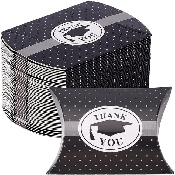 50 Pcs Black Doctoral Cap Shaped Gift Boxes 3.4x2.4x2.4Inch Pillow Box Paper Pillow Candy Box Items for Graduation Ceremony Wedding Birthday Party Gifts Black DIY